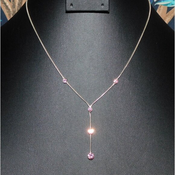 Whimsical Elegant Pink And Silver Tone Lariat Necklace - Picture 1 of 3